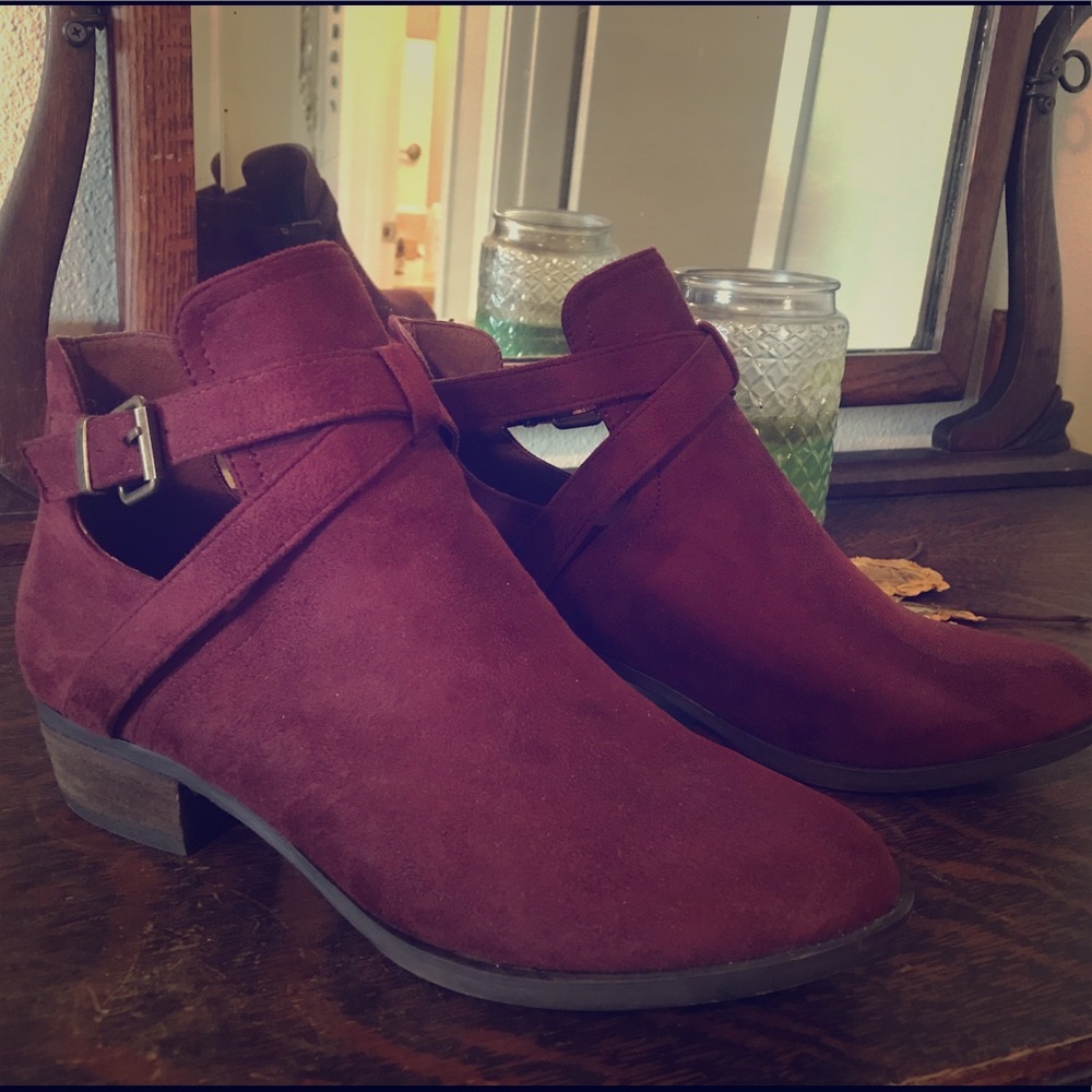 Maroon Velvet Booties